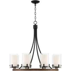 Stiffel Black Wood Wagon Wheel Chandelier 29 1/2" Wide Industrial Clear Outer Frosted Inner Glass 8-Light For Dining Room House 12 Stiffel Black Wood Wagon Wheel Chandelier 29 1/2" Wide Industrial Clear Outer Frosted Inner Glass 8-Light For Dining Room House -Lighting Specialty Shop GUEST a47155e7 50e4 4133 ba55 cf7aec4ae365