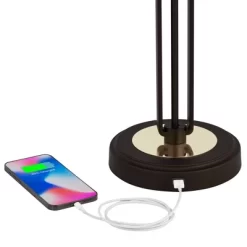 Franklin Iron Works Javier Industrial Table Lamp 24 1/2" High Bronze With USB Charging Port White Drum Shade For Bedroom Living Room Bedside Home Desk -Lighting Specialty Shop GUEST a4b0b111 7242 4470 816e 091b7479f8b1