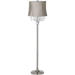 360 Lighting Modern Floor Lamp Standing 62 1/2" Tall Brushed Nickel Silver Crystals Taupe Gray Drum Shade For Living Room Bedroom Office House Home