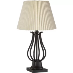 Regency Hill Hadley Industrial Table Lamps Set Of 2 26" High Bronze With AC Power Outlet Ivory Pleat Shade For Bedroom Living Room Bedside Office Desk -Lighting Specialty Shop GUEST a6ed12f0 5b50 4ee2 a416 89f9f2679873