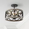 Franklin Iron Works Salima Rustic Farmhouse Ceiling Light Semi Flush Mount 16" Wide Black Gray Wood 3-Light For Bedroom Kitchen Living Room Hallway