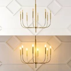27.25" 8-Light Amoros Modern Mid-Century Iron LED Chandelier Gold Painting - JONATHAN Y -Lighting Specialty Shop GUEST a9678bd4 6f28 42f1 8a8c c35d30bb8ee6