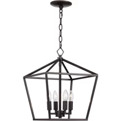 Franklin Iron Works Queluz Bronze Pendant Chandelier 13" Wide Industrial Rustic Geometric Cage 4-Light Fixture For Dining Room House Kitchen Island -Lighting Specialty Shop GUEST a96ac122 ccaf 4c3e 9443 7c617b5db8fc