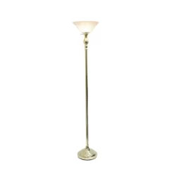 1 Light Torchiere Floor Lamp With Marbleized Glass Shade Gold - Elegant Designs