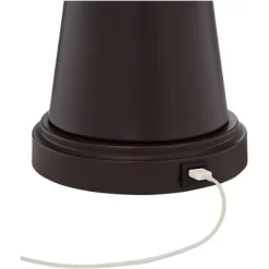 Franklin Iron Works Craig Rustic Farmhouse Table Lamps Set Of 2 With Square Risers 24 1/2" High Bronze With USB Charging Port Natural Shade For Desk -Lighting Specialty Shop GUEST aa5cefed 7046 43ee ad4b 4635a3e4b299