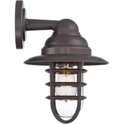 John Timberland Marlowe Industrial Outdoor Wall Light Fixture Galvanized Hooded Cage 13 1/4" Clear Glass For Post Exterior Barn Deck House Porch Yard -Lighting Specialty Shop GUEST acf00e54 2477 4019 958b ab5c20fe7f03