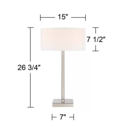 360 Lighting Andre 26 3/4" Tall Mid Century Modern Table Lamps Set Of 2 USB Port AC Power Outlet Silver Finish Metal White Shade Living Room Charging -Lighting Specialty Shop GUEST aecb2008 6584 4164 ae28 bc2c92085d85