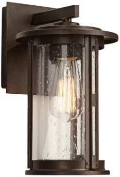Franklin Iron Works Vintage Industrial Outdoor Wall Light Fixture Bronze Lantern 10 1/2" Seeded Glass Cylinder For Exterior Porch -Lighting Specialty Shop GUEST aeea84db 9ca4 4c2f 9f08 cd9f25ab2cbc