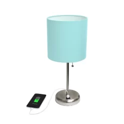 19.5" Bedside USB Port Feature Metal Table Desk Lamp Brushed Steel With Aqua Blue Fabric Shade - Creekwood Home 9 19.5" Bedside USB Port Feature Metal Table Desk Lamp Brushed Steel With Aqua Blue Fabric Shade - Creekwood Home -Lighting Specialty Shop GUEST af0fcb74 256f 4c50 a804 545b5ead6153