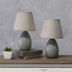 9.45" 2pk Petite Ceramic Oblong Bedside Table Desk Lamps With Matching Tapered Drum Shade Gray - Creekwood Home 16 9.45" 2pk Petite Ceramic Oblong Bedside Table Desk Lamps With Matching Tapered Drum Shade Gray - Creekwood Home -Lighting Specialty Shop GUEST af743401 5ed3 4881 b580 a45341e6e006
