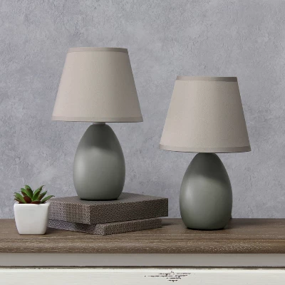 9.45" 2pk Petite Ceramic Oblong Bedside Table Desk Lamps With Matching Tapered Drum Shade Gray - Creekwood Home 8 9.45" 2pk Petite Ceramic Oblong Bedside Table Desk Lamps With Matching Tapered Drum Shade Gray - Creekwood Home - Image 8