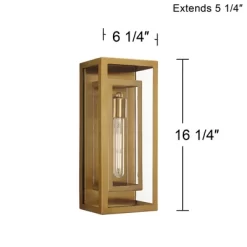 Possini Euro Design Modern Outdoor Wall Light Fixture Brass 16 1/4" Clear Glass Panel For Exterior Barn Deck House Porch Yard Patio Outside Garage -Lighting Specialty Shop GUEST b19298cb c24d 4fd4 a57e 07f7a8c36ddc