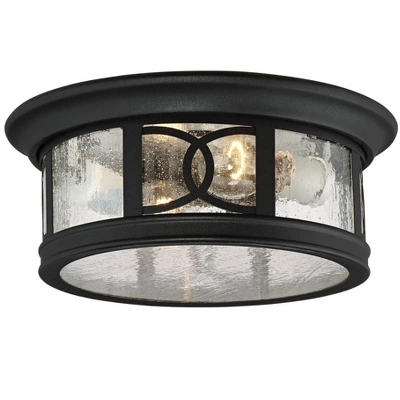 John Timberland Flush Mount Outdoor Ceiling Light Fixture Black 12" Seedy Glass For Exterior House Porch 6 John Timberland Flush Mount Outdoor Ceiling Light Fixture Black 12" Seedy Glass For Exterior House Porch - Image 6
