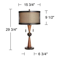 Franklin Iron Works Hunter Modern Rustic Farmhouse Table Lamp 29 3/4" Tall Cherry Wood Bronze Metal Double Drum Shade For Bedroom Living Room House -Lighting Specialty Shop GUEST b35c7c48 9c37 444d 9e5e 0d25312edf00