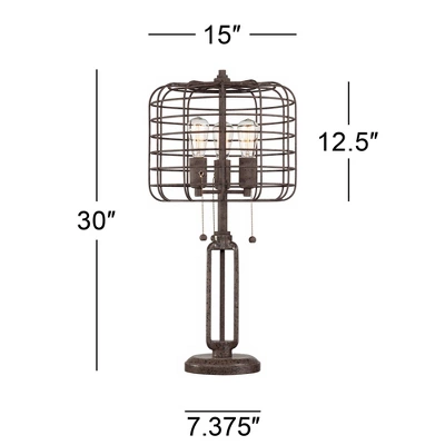 Franklin Iron Works Edison Industrial Rustic Farmhouse Table Lamp 30" Tall Rust Brown Open Metal Cage For Bedroom Living Room Bedside Nightstand Kids 8 Franklin Iron Works Edison Industrial Rustic Farmhouse Table Lamp 30" Tall Rust Brown Open Metal Cage For Bedroom Living Room Bedside Nightstand Kids - Image 8