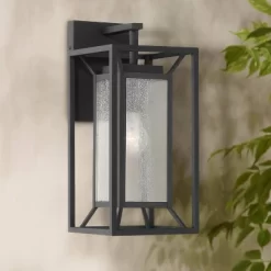 Minka Lavery Modern Outdoor Wall Light Fixture Sand Coal 16 1/2" Clear Seeded Glass For Post Exterior Barn Deck House Porch Patio