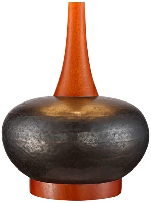 360 Lighting Andi Modern Mid Century Table Lamps 24 1/2" High Set Of 2 Hammered Brown Ceramic Red Oak Off White Shade For Bedroom Living Room Desk 4 360 Lighting Andi Modern Mid Century Table Lamps 24 1/2" High Set Of 2 Hammered Brown Ceramic Red Oak Off White Shade For Bedroom Living Room Desk - Image 4