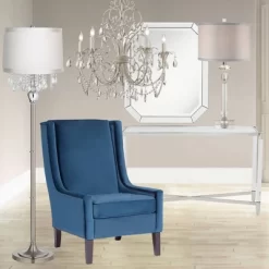 360 Lighting Modern Floor Lamp Standing 60 1/2" Tall Satin Steel Silver Crystal Off White Fabric Drum Shade For Living Room Bedroom Office House Home -Lighting Specialty Shop GUEST b4619c41 5d5a 45c1 aa3e 189c28c919cc