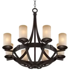Franklin Iron Works Sperry Bronze Chandelier 28" Wide Rustic Farmhouse Cylinder Scavo Glass Shade 8-Light Fixture For Dining Room House Kitchen Island -Lighting Specialty Shop GUEST b558602f 4e5b 49eb 95b3 0e0bd0ad15df