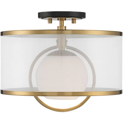 Possini Euro Design Carlyn Modern Art Deco Ceiling Light Semi Flush Mount Fixture 14" Wide Warm Brass Black Orb Organza Drum Shade For Bedroom Kitchen 3 Possini Euro Design Carlyn Modern Art Deco Ceiling Light Semi Flush Mount Fixture 14" Wide Warm Brass Black Orb Organza Drum Shade For Bedroom Kitchen - Image 3