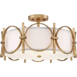 Barnes And Ivy Francis Mid Century Modern Ceiling Light Semi Flush Mount Fixture 18 1/4" Wide Gold 3-Light White Fabric Drum Shade For Bedroom Kitchen -Lighting Specialty Shop GUEST b6b6027c 9a31 49e7 844f dd8fa6f4e2bb