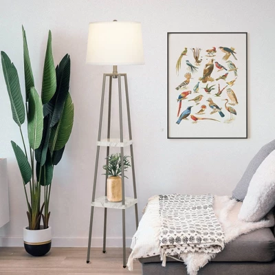 58" Metal Floor Lamp With Shelves Gray - Cresswell Lighting 1 58" Metal Floor Lamp With Shelves Gray - Cresswell Lighting