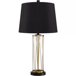 360 Lighting Nathan Modern Table Lamps 25 1/2" High Set Of 2 Gold Metal With USB Charging Ports Black Drum Shade For Bedroom Living Room Home Desk -Lighting Specialty Shop GUEST ba6cd160 dc05 4eb7 8f97 a7d10a56349a