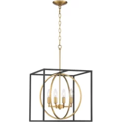 Possini Euro Design Black Warm Brass Cage Foyer Pendant Chandelier 16 1/2" Wide 4-Light Mid Century Modern For Dining Room House -Lighting Specialty Shop GUEST ba83c680 33c3 4839 bfdc c9767d78562d