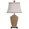 Tortola Carved Cream Table Lamp With Natural Softback Fabric Shade - StyleCraft