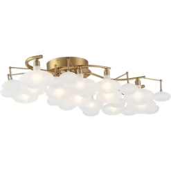 Possini Euro Design Lilypad Modern Ceiling Light Semi Flush Mount Fixture 30 1/4" Wide Warm Brass 12-Light Frosted Glass Shade For Bedroom Living Room -Lighting Specialty Shop GUEST bc64b39a 2843 4a68 b9d6 625259c5adb7