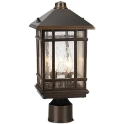 Kathy Ireland Sierra Craftsman Art Deco Outdoor Post Light Rubbed Bronze 14" Seedy Glass Panels For Exterior Barn Deck House Porch Yard Patio Home -Lighting Specialty Shop GUEST bd41ded4 74b0 49a1 81ed b76eb655430a