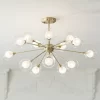 Possini Euro Design Modern Ceiling Light Semi Flush Mount Fixture Sputnik Brass 30 1/2" Wide 15-Light Double Glass Ball Hallway