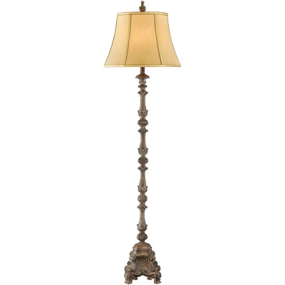 Regency Hill Rustic Floor Lamp 62" Tall French Faux Wood Antique Candlestick Beige Silk Bell Shade For Living Room Reading Bedroom Office 6 Regency Hill Rustic Floor Lamp 62" Tall French Faux Wood Antique Candlestick Beige Silk Bell Shade For Living Room Reading Bedroom Office - Image 6