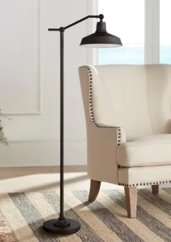 360 Lighting Kayne Rustic Farmhouse Floor Lamp Standing 61" Tall Satin Bronze Metal Downbridge Shade For Living Room Reading Bedroom Office House Home