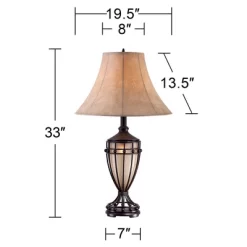 Franklin Iron Works Traditional Table Lamps 33" Tall Set Of 2 With Nightlight Brushed Iron Urn Beige Fabric Shade For Living Room Bedroom -Lighting Specialty Shop GUEST c1365001 4a83 406c 9331 935f19afc05f