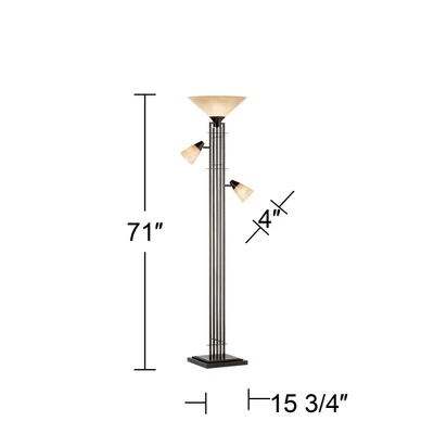 Franklin Iron Works Metro Mission Rustic Torchiere Floor Lamp With Side Lights 71" Tall Bronze Champagne Glass For Living Room Reading Bedroom Office 5 Franklin Iron Works Metro Mission Rustic Torchiere Floor Lamp With Side Lights 71" Tall Bronze Champagne Glass For Living Room Reading Bedroom Office - Image 5
