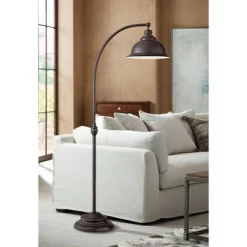 Franklin Iron Works Wyatt II Industrial Rustic Farmhouse Arc Floor Lamp 66" Tall Dark Bronze Brown Metal For Living Room Reading Bedroom Office House
