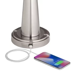 360 Lighting Karla Modern Table Lamps 25" High Set Of 2 Brushed Steel Column With USB Charging Port White Fabric Shade For Bedroom Living Room Desk -Lighting Specialty Shop GUEST c260550a 1212 48ce 8e3a 12942738bf95