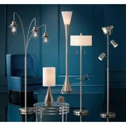 Possini Euro Design Piazza Modern Torchiere Floor Lamp 72 1/2" Tall Brushed Nickel Metal Frosted White Glass Shade For Living Room Bedroom Office Home -Lighting Specialty Shop GUEST c4055c5b c330 4882 8cdd de2ac843709b