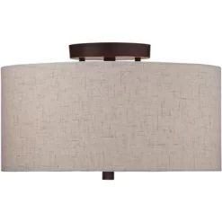 Regency Hill Sylvan Modern Ceiling Light Semi Flush Mount Fixture 14" Wide Bronze 3-Light Oatmeal Fabric Drum Shade For Bedroom Kitchen Living Room -Lighting Specialty Shop GUEST c41313d9 8fb5 4932 9fa4 cd553c606d6c
