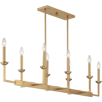 Possini Euro Design Kime Gold Linear Pendant Chandelier 50" Wide Modern 8-Light Fixture For Dining Room House Foyer Kitchen Island Entryway Bedroom 7 Possini Euro Design Kime Gold Linear Pendant Chandelier 50" Wide Modern 8-Light Fixture For Dining Room House Foyer Kitchen Island Entryway Bedroom - Image 7