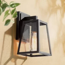 10" Metal/Glass Cone Outdoor Wall Lamp Black - LNC