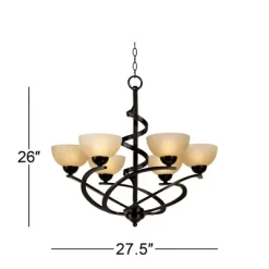 Franklin Iron Works Dark Mocha Chandelier 27 1/2" Wide Rustic Swirling Ribbon Amber Glass 6-Light Fixture For Dining Room House Foyer Kitchen Island -Lighting Specialty Shop GUEST c711d0d5 3c79 433b 8261 5af3f2afda9c