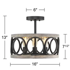 Franklin Iron Works Salima Rustic Farmhouse Ceiling Light Semi Flush Mount 16" Wide Black Gray Wood 3-Light For Bedroom Kitchen Living Room Hallway 14 Franklin Iron Works Salima Rustic Farmhouse Ceiling Light Semi Flush Mount 16" Wide Black Gray Wood 3-Light For Bedroom Kitchen Living Room Hallway -Lighting Specialty Shop GUEST c8234147 bcbf 47e2 b9cc cf9082df9b75