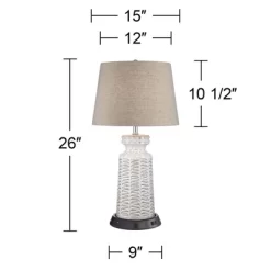 360 Lighting Helene Country Cottage Table Lamp 26" High Cream White Ceramic With Dimmable USB Workstation Base Tan Drum Linen For Living Room Desk -Lighting Specialty Shop GUEST c8870944 48a0 4b59 974e 936cd968e8fb