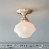 Regency Hill Schoolhouse Floating Modern Farmhouse Ceiling Light Semi Flush Mount Fixture 7" Wide Brass White Glass Shade For Bedroom Living Room Home
