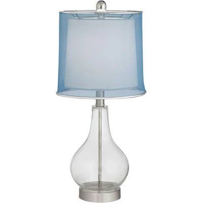 360 Lighting Modern Accent Table Lamps 21.75" High Set Of 2 With USB Charging Port Clear Glass Blue Drum Shade For Living Room Desk Bedroom Office 7 360 Lighting Modern Accent Table Lamps 21.75" High Set Of 2 With USB Charging Port Clear Glass Blue Drum Shade For Living Room Desk Bedroom Office - Image 7