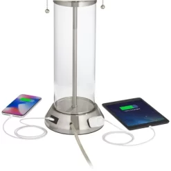 Possini Euro Design Fritz Modern Table Lamp 26 1/2" High Silver Clear Glass Column With USB And AC Power Outlet In Base Drum Shade For Bedroom Desk -Lighting Specialty Shop GUEST cb6c099c e7cd 4980 ab75 c4c7f23b36c1