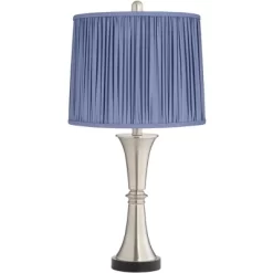360 Lighting Seymore Modern Touch Table Lamps Set Of 2 26" High Silver LED With USB Charging Port Blue Shirred Shade For Bedroom Living Room Kids Desk -Lighting Specialty Shop GUEST cd770d5d c21c 4127 a314 7fb1fb3d79c0