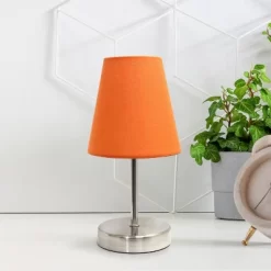 10.5" Petite Metal Stick Bedside Table Desk Lamp In Sand Nickel With Fabric Shade Orange - Creekwood Home 9 10.5" Petite Metal Stick Bedside Table Desk Lamp In Sand Nickel With Fabric Shade Orange - Creekwood Home -Lighting Specialty Shop GUEST cd90d4b9 d020 4d67 bd4b 251c8790e973